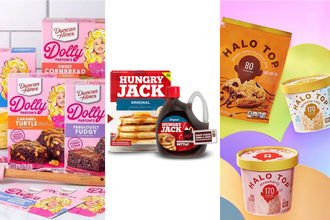 Boxed mixes from Duncan Hines, Hungry Jack and Halo Top