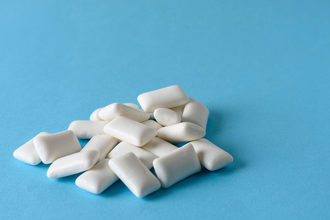 Gum pieces on a blue background