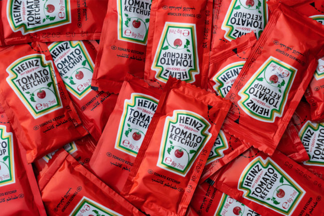 Single-serve packets of Heinz ketchup